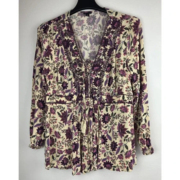 Torrid Babydoll Rayon Crepe Embroidered Lace Up Top Floral Womens Plus Size 2 2X - Picture 12 of 13